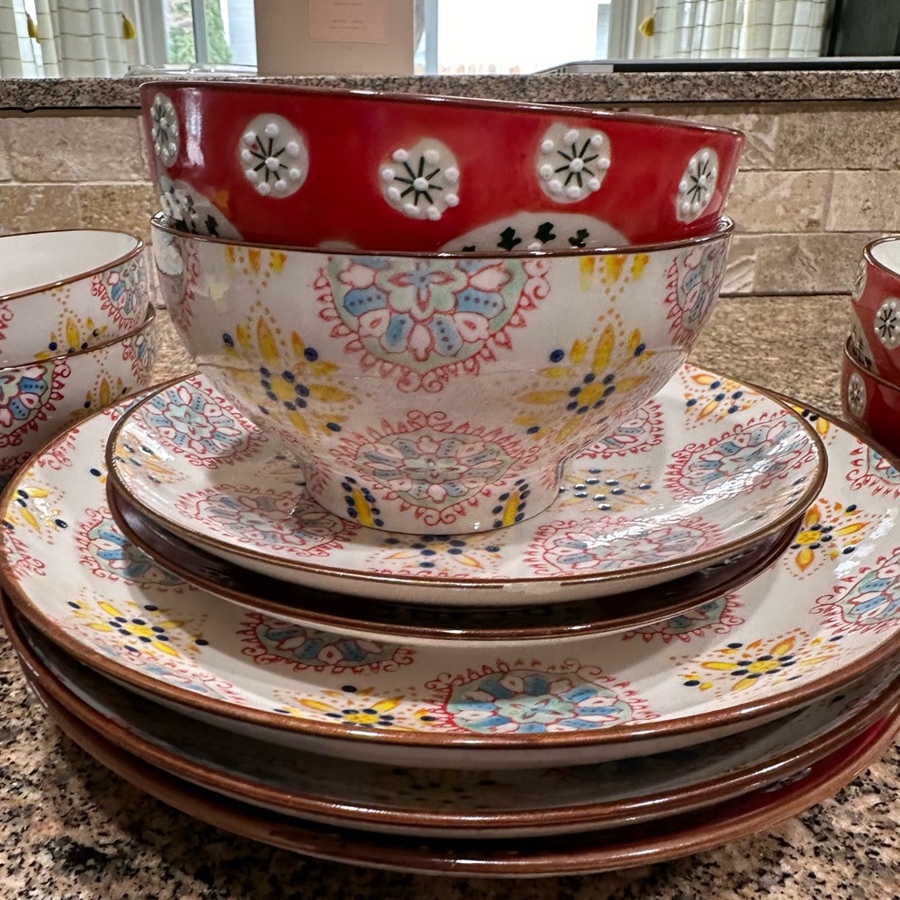 Chehoma SET Bohemian ceramic plates saucers cereal bowls - Picture 3 of 16